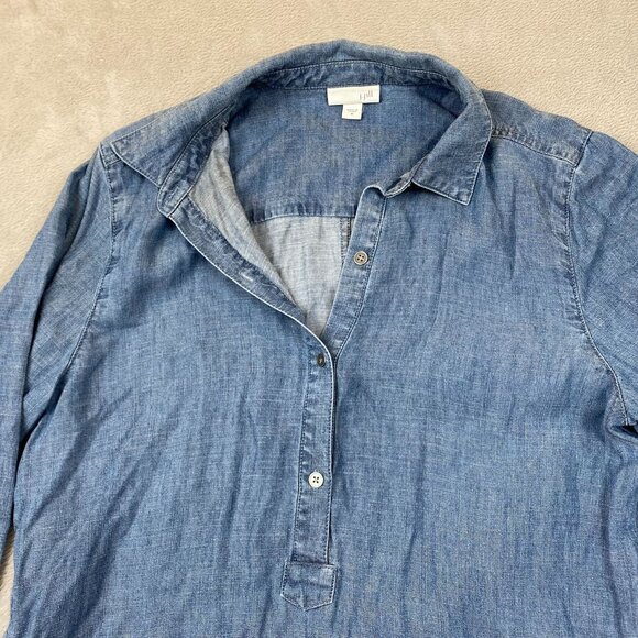J. Jill Womens Blouse Medium Chambray Tunic Button Front Top Long Sleeve Casual - Picture 6 of 8